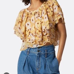 Joie Yellow Ruffled Crop Blouse